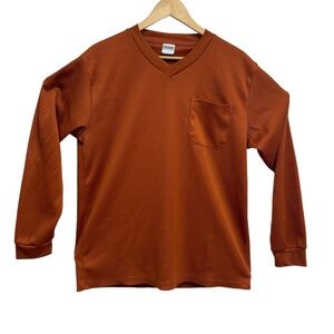 Haband Dark Orange V-Neck Long Sleeve Pocketed Waffle Knit‎ Shirt Medium
